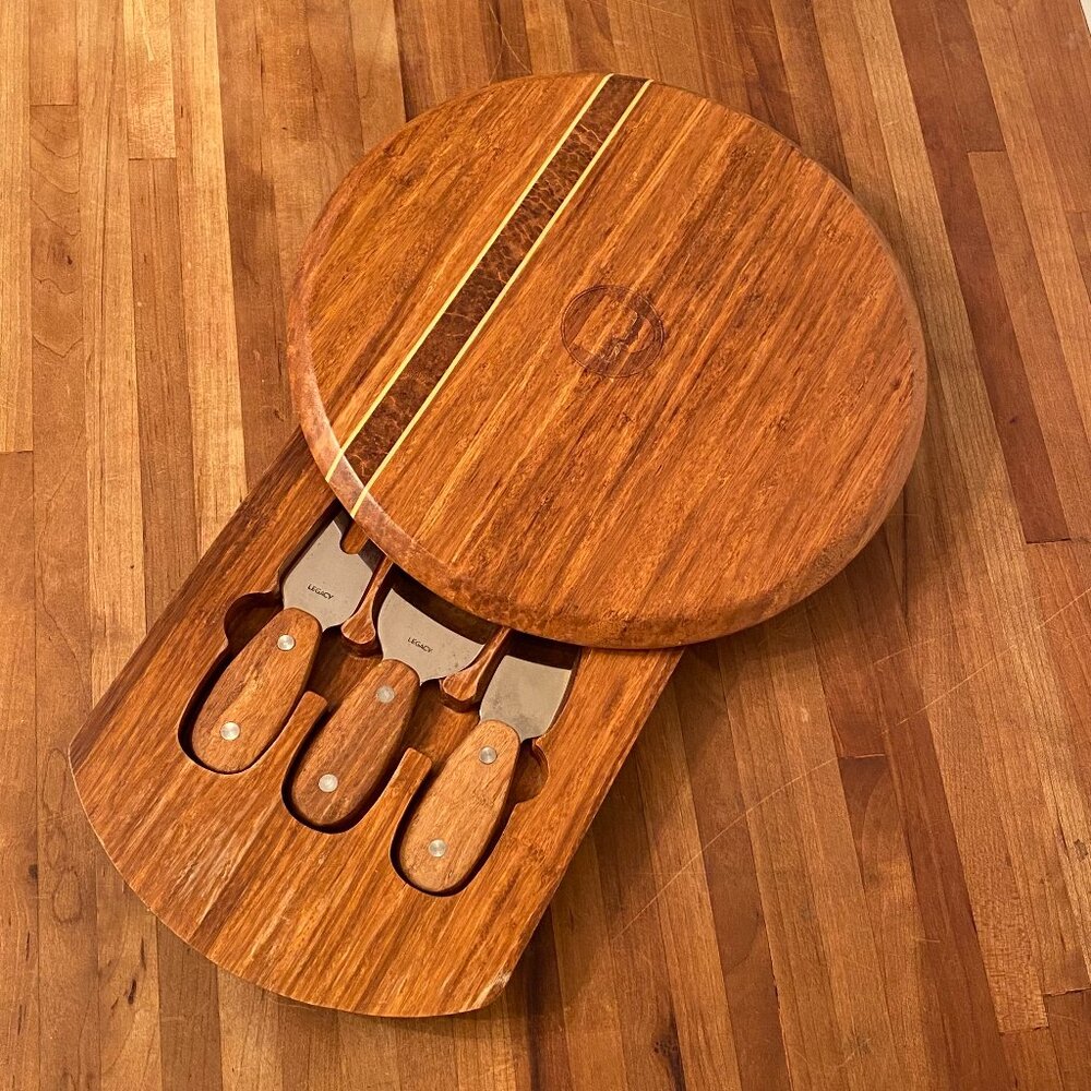 Vintage Wooden Cheese Board with Stainless Steel Cheese Tools